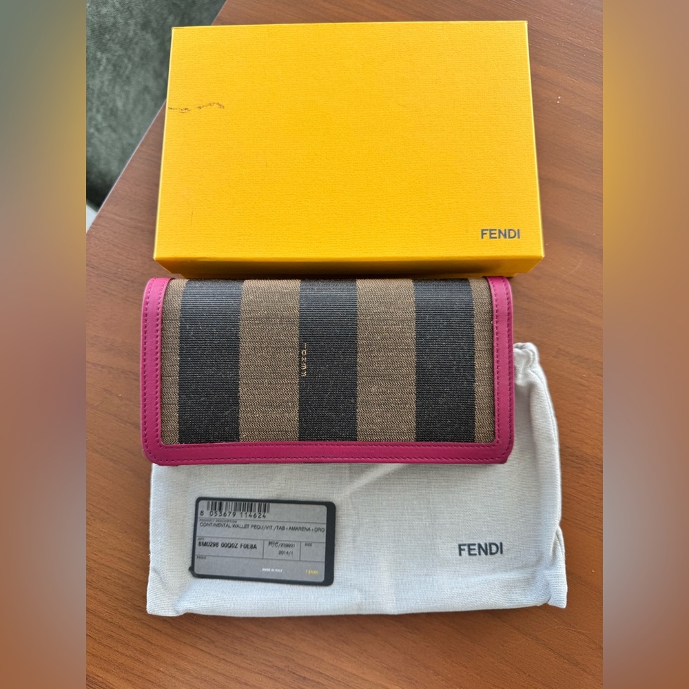 Fendi Brown/Burgundy Pequin Canvas and Leather Continental Wallet